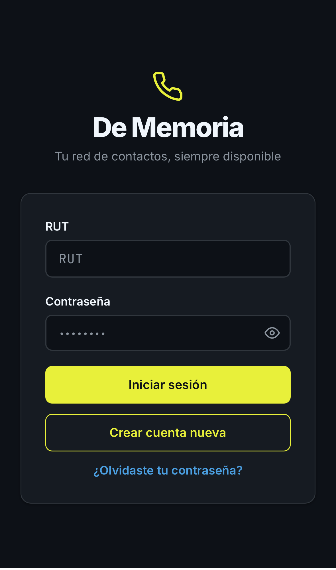 Pantalla de inicio de sesión