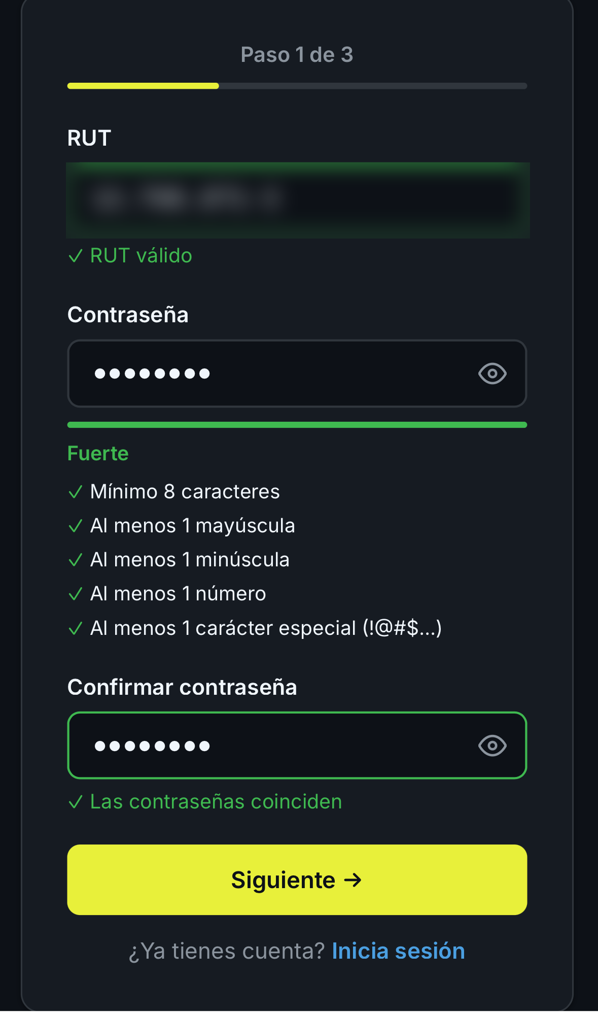 Registro - RUT válido