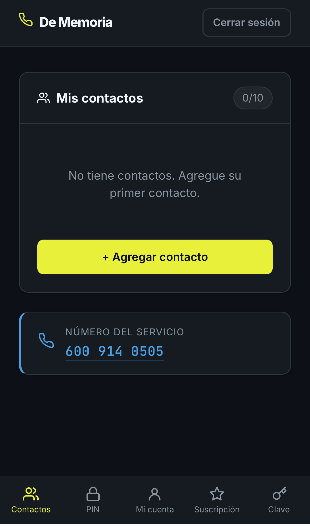 Panel de contactos