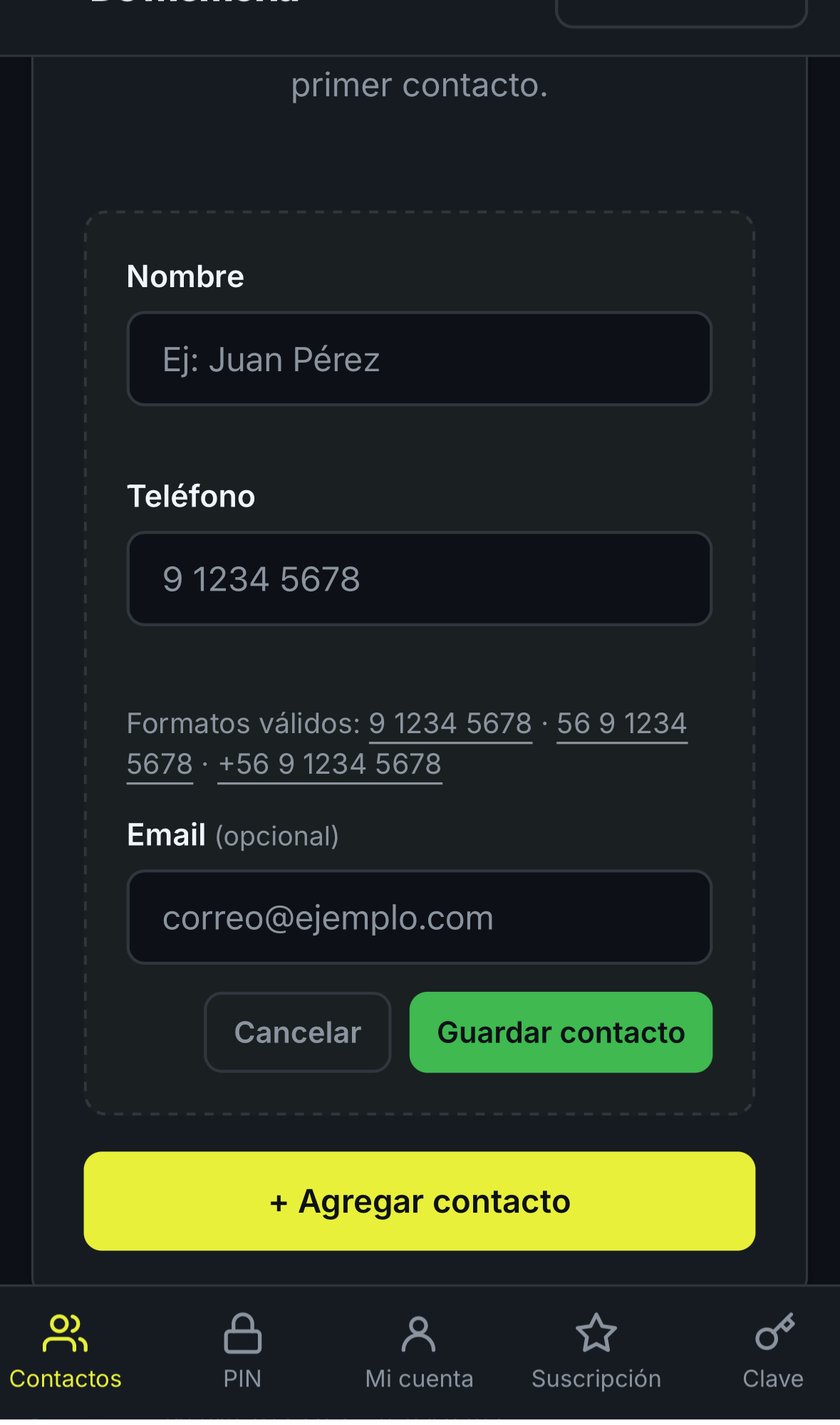 Agregar un contacto