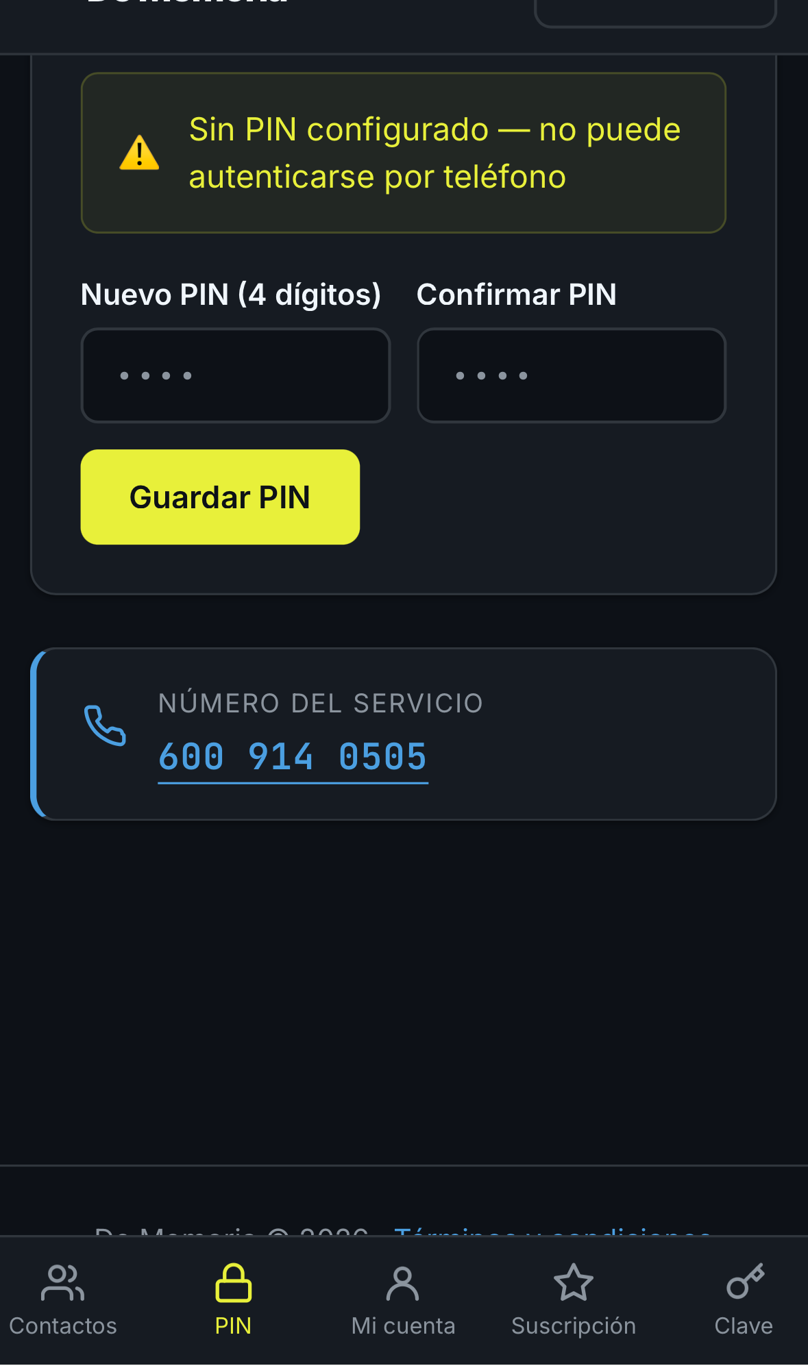 PIN de seguridad